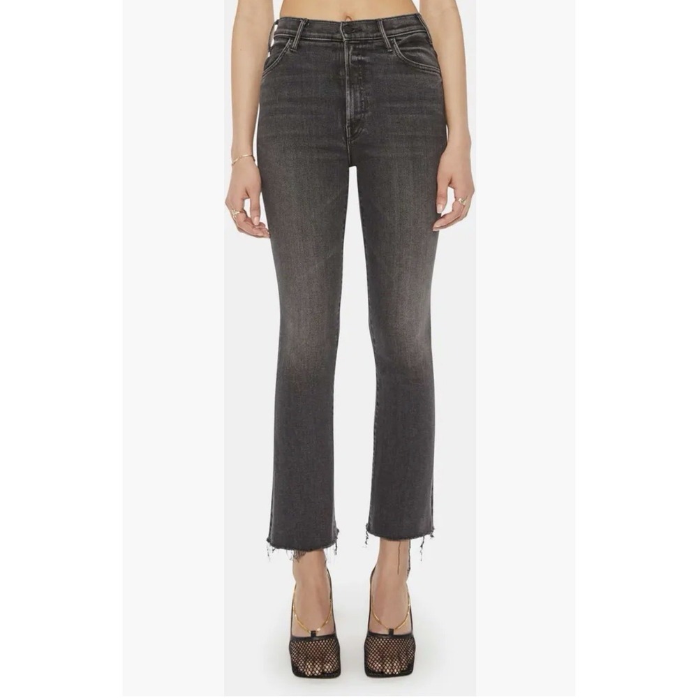 MOTHER The Hustler Ankle Fray Jeans Black/Gray Denim High Rise Size 31